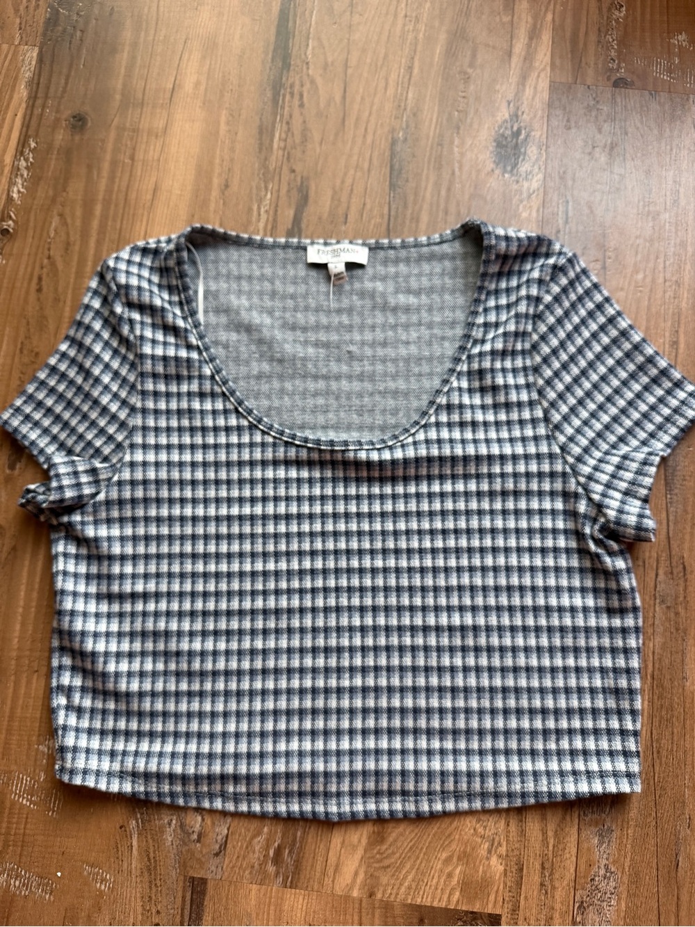 Freshman Blue and White Plaid Scoop Neck Crop Top